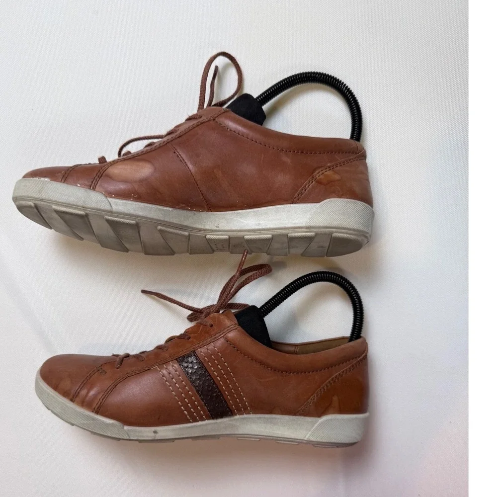 Ecco Mens Brown Leather Lace Up Sneakers‎ Shoes Cognac Size 39
